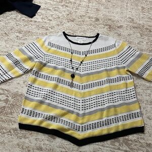 Alfred Dunner Yellow and Gray Striped Sweater